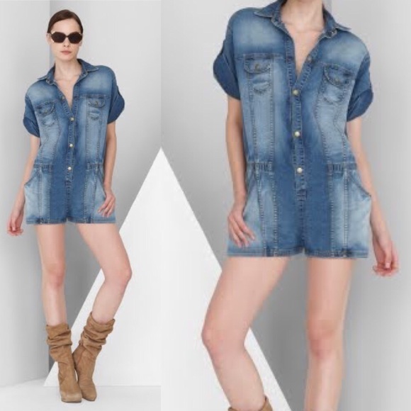 bcbg denim jumpsuit